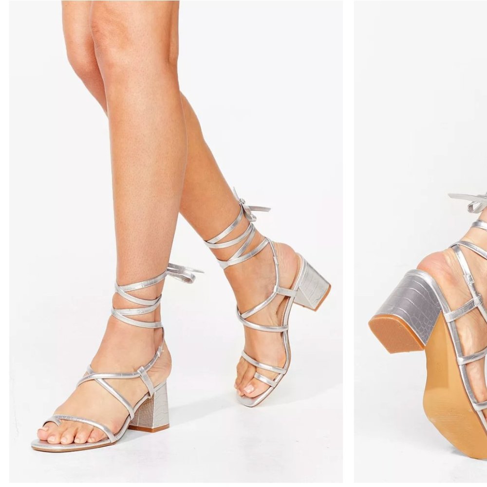 Nasty Gal Metallic Silver Block Heel Sandals